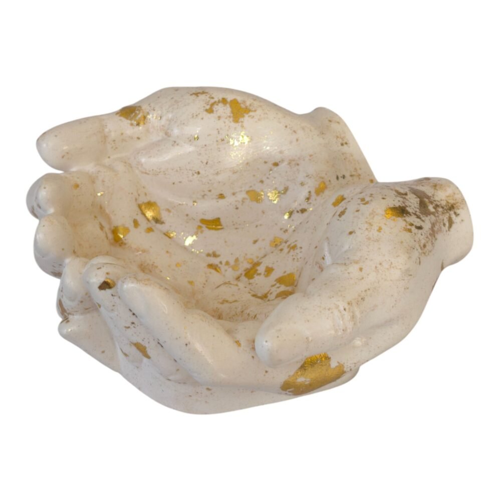 Vide-poche en forme de mains blanc & feuilles d’or – Image 4
