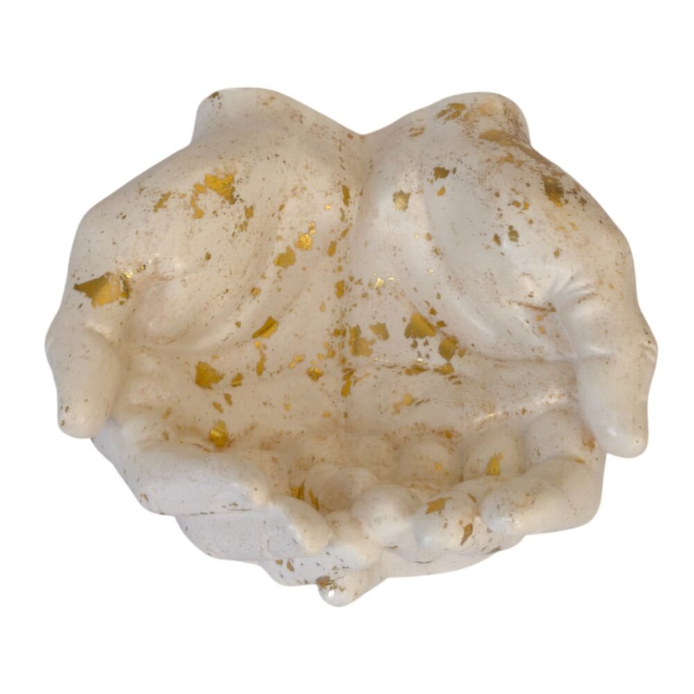 Vide-poche en forme de mains blanc & feuilles d’or – Image 3